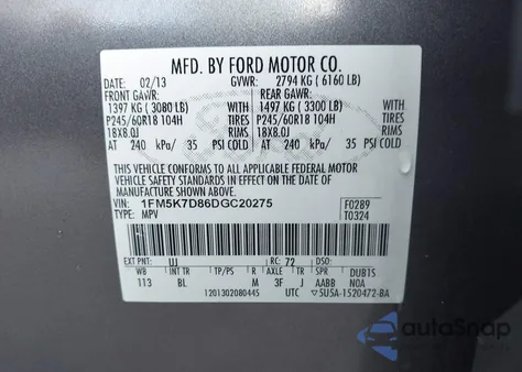 2013 Ford Explorer Xlt from USA, damaged, VIN 1FM5K7D86DGC20275